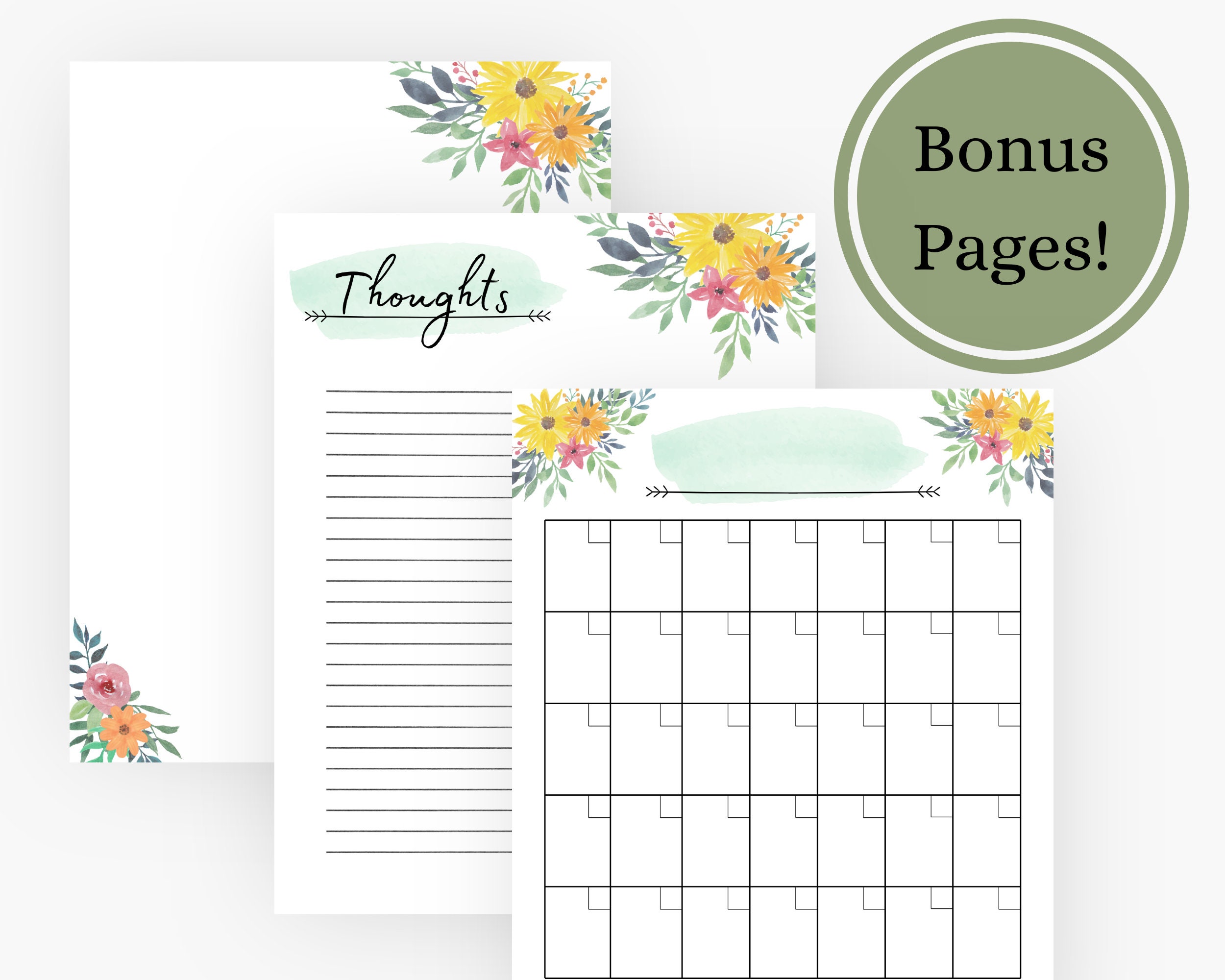 Watercolor Planner Bundle Printable | Daily Weekly Monthly Blank ...