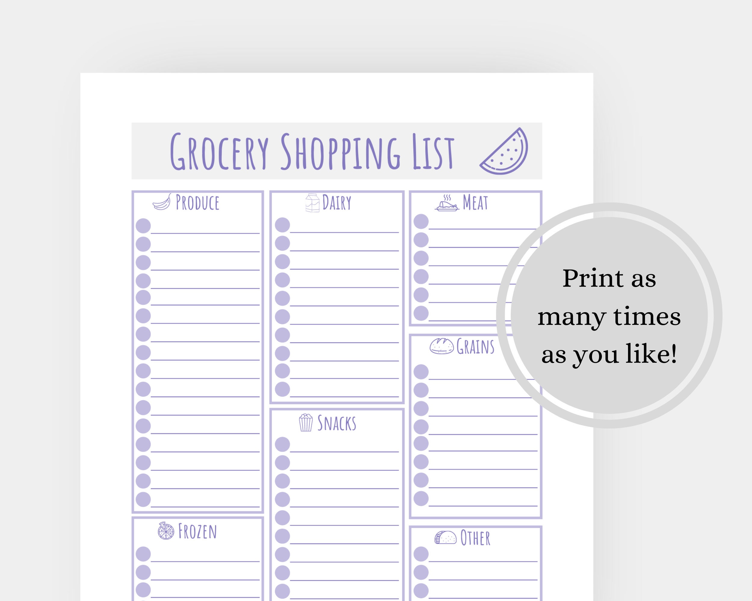 grocery shopping blank list printable digital download list etsy