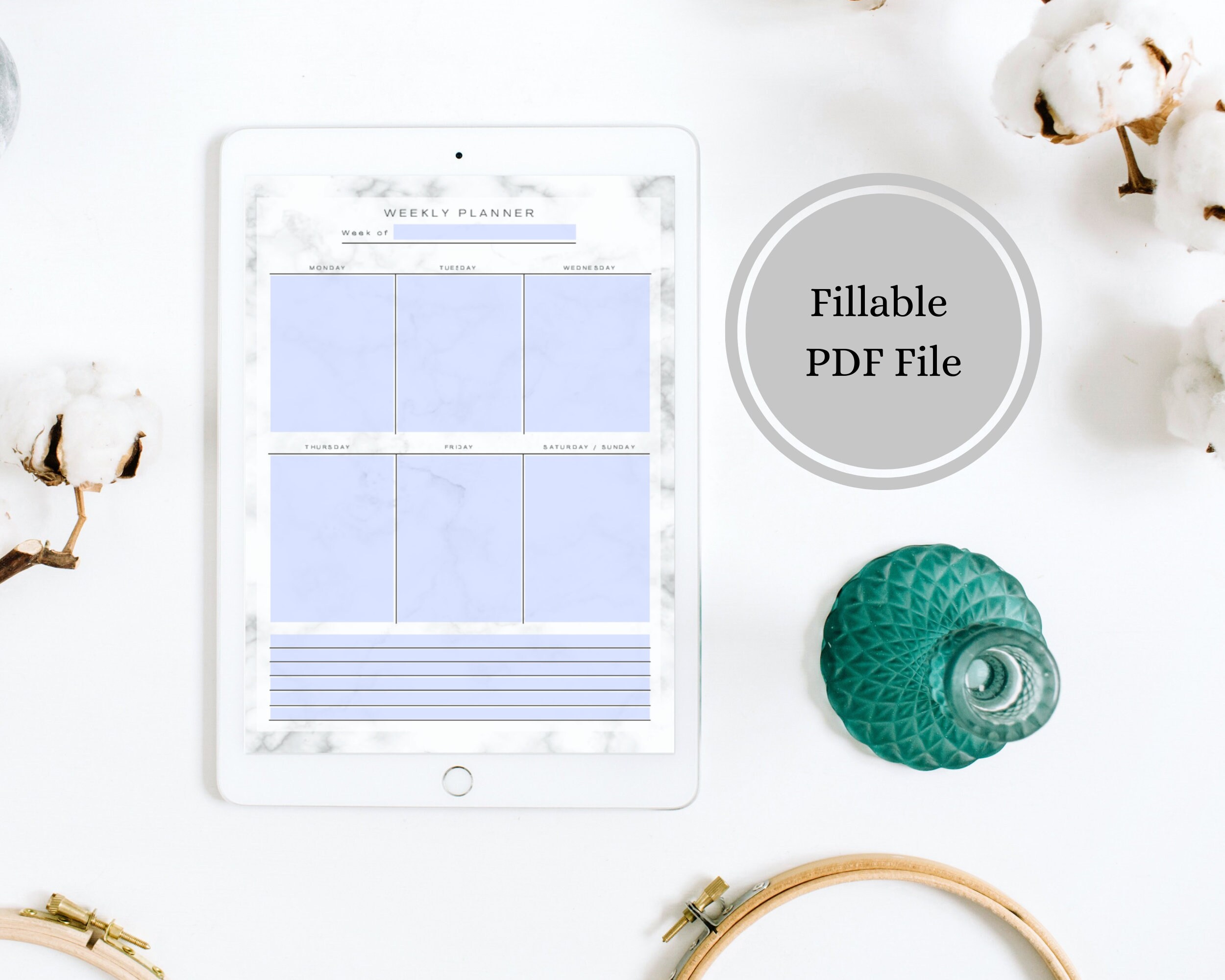 Weekly Fillable Marble Planner Printable Editable PDF Digital Download ...