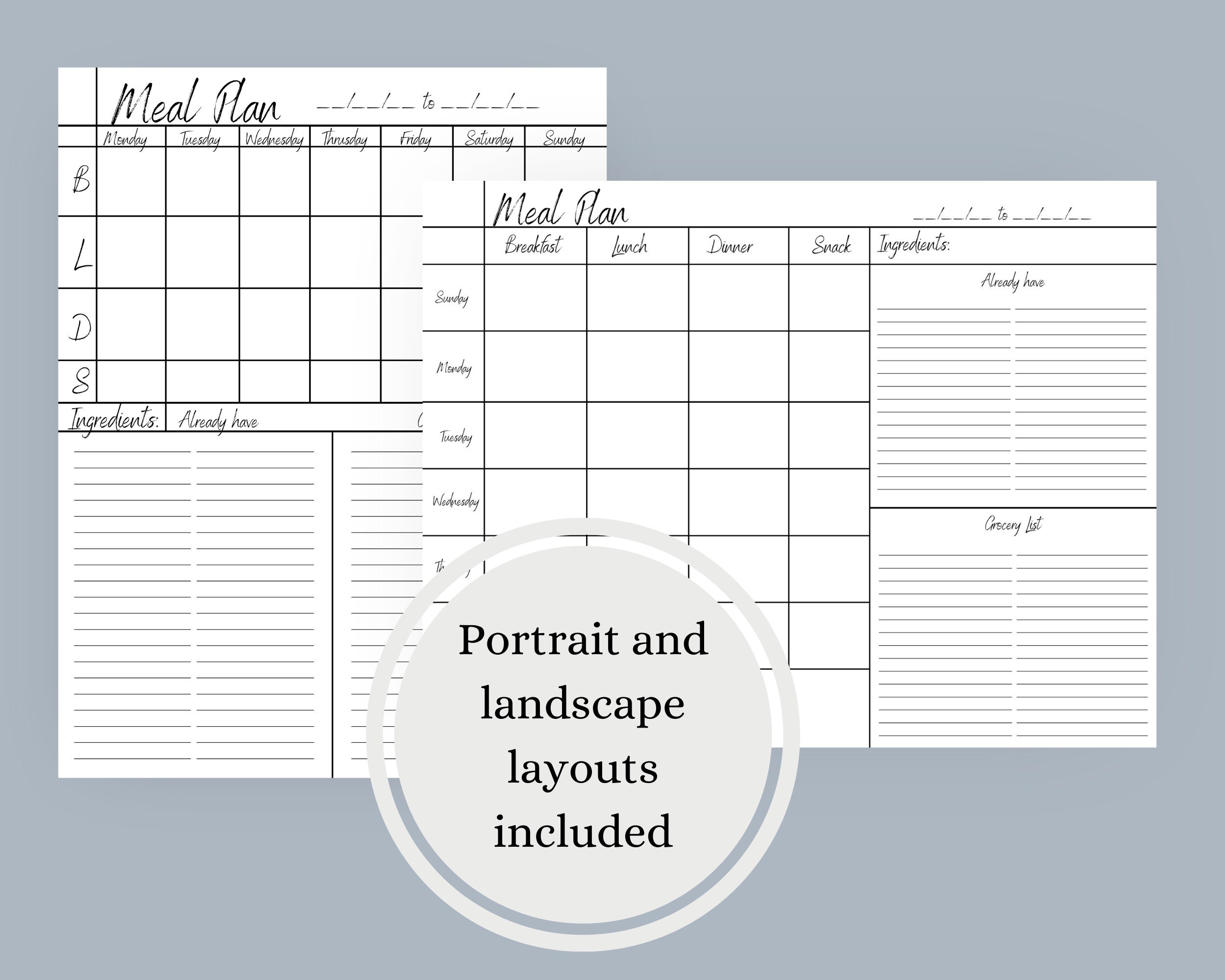 Meal Plan Printable Weekly