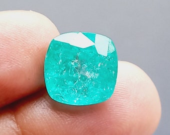 Paraiba Tourmaline Neon Blue Brazilian 9.50 Ct.Faceted Loose Gemstone Beautiful Cushion Shape Cut, Extremely Pleasant & Attractive For Ring.