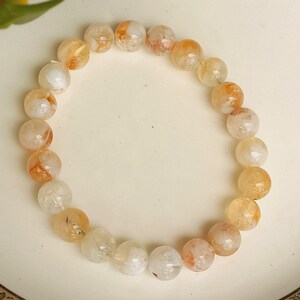 Natural Citrine Beaded Bracelet 7 Inches, Citrine Gemstone Bracelet, Round Bracelet, November Birthstone, Stone Of Luck, Gift For Him\Her.