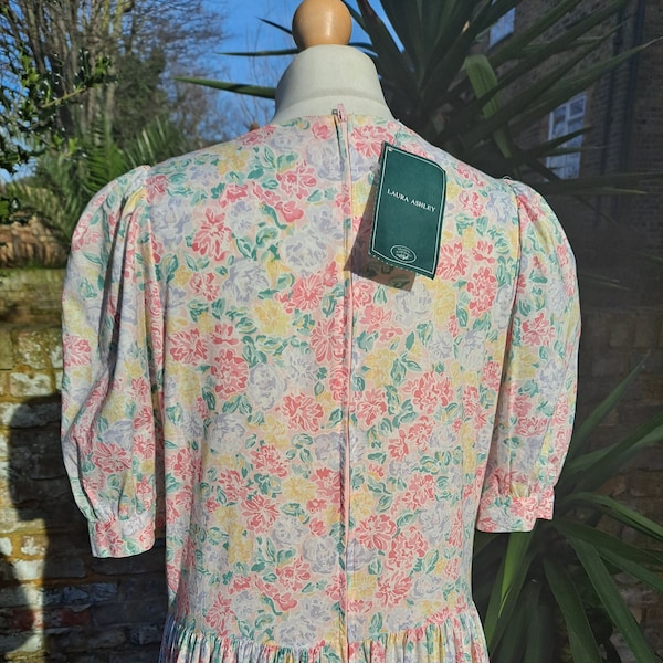 Laura Ashley Vintage Jurk Bloemen Theejurk Pastel Nieuw met Tags Vierkante Hals Ballonmouwen UK14 US10