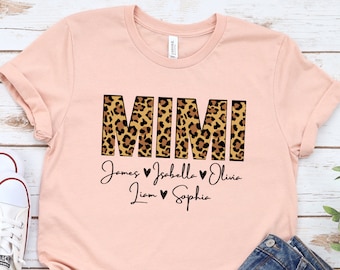 Personalized Mimi Shirt with Grandkids Name, Mothers Day Shirt, Custom Mimi Shirt, Gift For Mimi, Leopard Mimi Shirt, Grandma Shirt