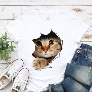 Funny Cat Shirt, Gifts For Cat Owners, Cat Lovers Shirt, 3D Shirt, Cute Cat Shirt, Crazy Cat Lady Shirt, Cat In A Hole Shirt, Graphic Tee