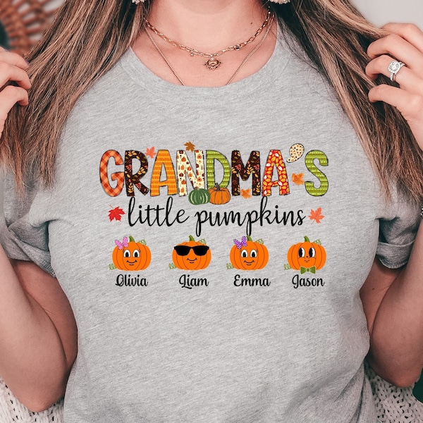 Custom Grandma's little pumpkins Shirt, Personalized Grandma Fall Shirt, Gift for Grandma, Grandma Shirt, Nana Autumn Long sleeve shirts