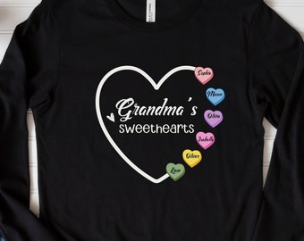 Custom Grandma's Sweethearts Long Sleeve Shirt, Personalized Grandma Shirt with Grandkids Name, Gift For Grandma, Grandma Valentines Shirt