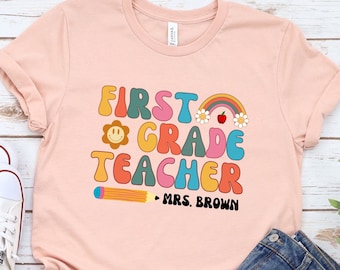 Personalized First Grade Teacher Shirt, Retro 1st Grade Teacher Shirt, Back to School, First Day of School, Rainbow 1st Grade Teacher Gift