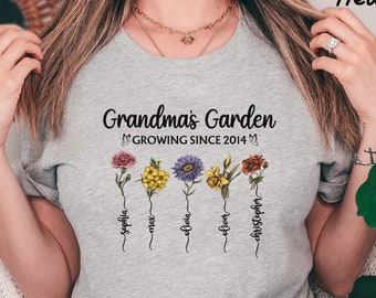 Personalized Grandma's Garden Shirt, Custom Birth Month Flower Grandma Shirt with Kids name, Mothers Day Gift For grandma, Nanas Garden