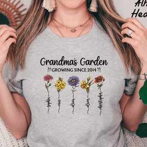 Personalized Grandma&#39;s Garden Shirt, Custom Birth Month Flower Grandma Shirt with Kids name, Mothers Day Gift For grandma, Nanas Garden