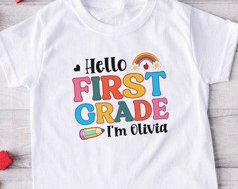 Personalized Hello First Grade Kids School Shirt, 1st Grade Custom Name Shirt, Back to School Toddler Shirt, First Day Of School Kids Shirt