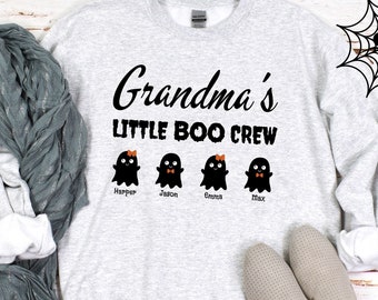 Custom Grandmas Little Boo Crew Sweatshirt, Nanas Boo Crew Sweatshirt, Grandma Halloween Shirt, Grandma Fall Shirt, Halloween Grandkids Name