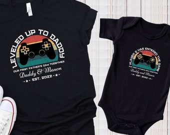 First Fathers Day Matching Shirt, Leveled up to Daddy, First Fathers Day Shirt, New Dad Shirt, Dad And Baby Shirt, Fathers Day Gift, Gamer