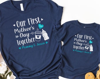 Personalized Our First Mother's Day Shirt, Mommy and me Coffee & Milk Bottle Mother's Day Matching Shirt, New Mom 1st Mother's Day Gift