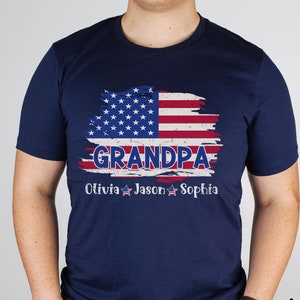 Custom American Flag Grandpa Shirt, Personalized Grandpa Shirt with Grandkids Name, Fathers Day Gift, Gift For Grandpa, 4th Of July Papa Tee