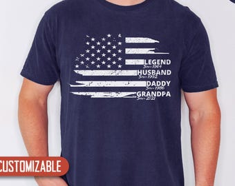Comfort Colors® Personalized New Grandpa American Flag T-Shirt, Custom Legend Husband Dad Grandpa Shirt, Father's Day Gift