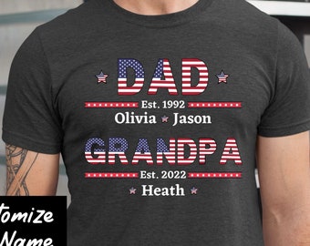 Personalized Grandpa Shirt with Grandkids Name, Fathers Day Gift, Custom Grandpa Tee, Gift For Grandpa, American Flag Shirt, 4th Of July Tee