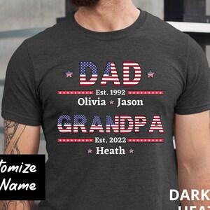Personalized Grandpa Shirt with Grandkids Name, Fathers Day Gift, Custom Grandpa Tee, Gift For Grandpa, American Flag Shirt, 4th Of July Tee