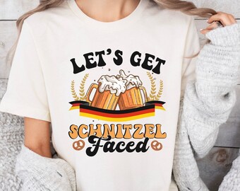 Let's Get Schnitzel Faced Funny Oktoberfest Shirt, Matching Group Beer Drinking Shirts, Retro Oktoberfest T Shirt, German Flag Oktoberfest
