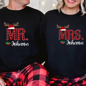 Personalized Mr and Mrs Reindeer Couple Matching Christmas Sweatshirt, Married Couple Sweater, Newlywed Couple Sweatshirt, Christmas Gift