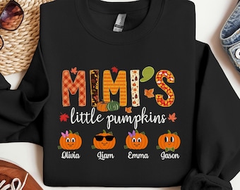 Sudadera personalizada de otoño para abuela, sudadera de las pequeñas calabazas de Mimi, sudadera personalizada de otoño para Mimi, regalo para Mimi, sudadera con capucha de otoño para Mimi
