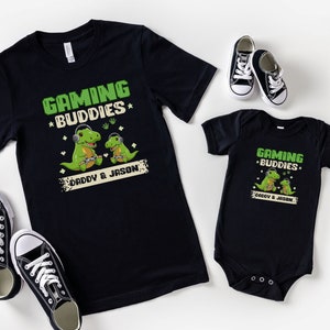 Personalized Gaming Buddies Shirt, Gamer Dad and me Dinosaur Matching Shirt, Dad and Baby Gaming Matching Shirts, Gamer Dad Fathers Day Gift