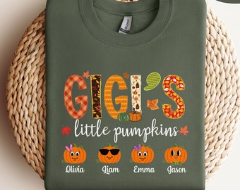 Custom Gigi's little pumpkins Sweatshirt, Personalized Gigi Fall Sweatshirt, Gift for Gigi, Grandma Sweatshirt, Gigi Autumn Hoodie