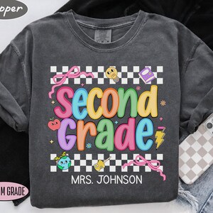 Comfort Colors® Personalized Second Grade Teacher Retro Back to School Shirt, Custom Grade Teacher Name Shirt, 2nd Grade Teachers T Shirt