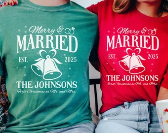 Comfort Colors® Personalized Merry and Married Couple Christmas Matching Shirts, First Christmas Gift for Newly Married Couple