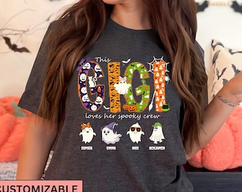 Personalized Gigi Halloween Shirt with Grandkids name, Spooky Gigi Shirt, Custom Grandma Halloween Shirt, Halloween Gift for Gigi