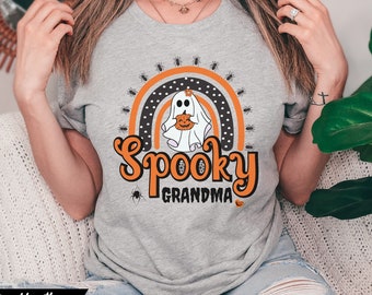 Custom Spooky Grandma Shirt, Rainbow Halloween Grandma Shirt, Ghost Grandma T-shirt, Funny Halloween Gift For Grandma, Spooky Grandma Shirt