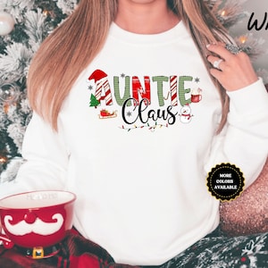 Custom Auntie Claus Christmas Sweatshirt, Auntie Christmas Sweater, Matching Claus Family Christmas Sweaters, Christmas Gift For New Auntie