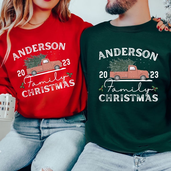 Custom Family name Christmas Sweatshirts, Family Christmas Sweatshirts, Matching Christmas Sweatshirts, Christmas Truck Sweatshirt