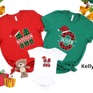 Personalized Christmas Shirt, Matching Family Christmas Shirts, Buffalo Plaid Name Shirt, Family Holiday Sweaters, Custom Family Christmas