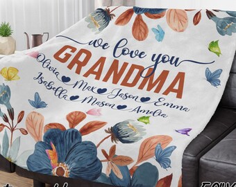 Personalized Grandma Velveteen Plush Blanket, Grandma Floral Blanket, Mothers Day Gifts, Gift for Grandma, Custom Grandma Blanket, Birthday