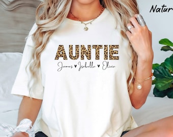 Personalized Auntie Shirt with kids Name, Christmas Gift For Aunt, Custom Aunt Shirt, Gift For Auntie, Leopard Aunt Shirt, Aunt Life Shirt