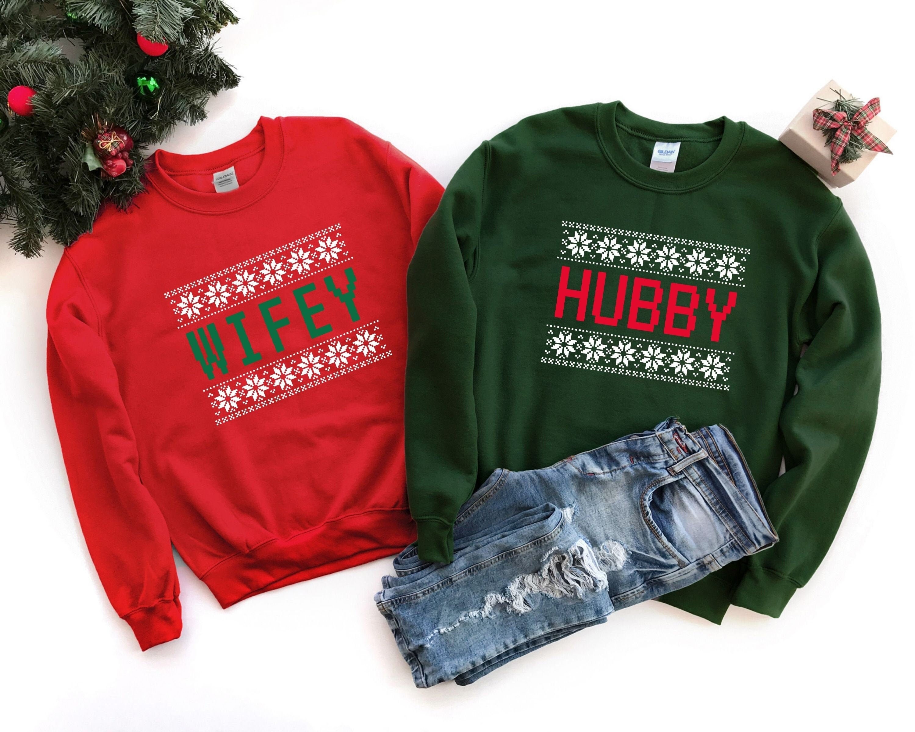Wifey Hubby Christmas Sweatshirts Christmas Couple - Etsy
