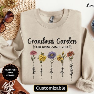 Personalized Grandma's Garden Sweatshirt, Custom Birth Month Flower Grandma Sweatshirt with Kids name, Mothers Day Shirt, Gift For grandma