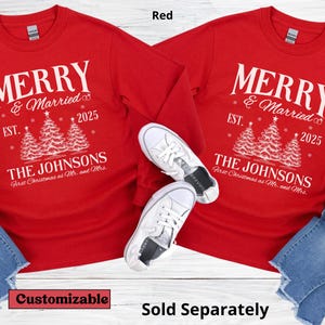 Personalized Merry and Married Shirt, Newly Married Couple Christmas Matching Long sleeve Shirt, First Christmas Gift for Married Couple image 4