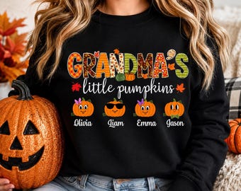 Custom Grandma's little pumpkins Sweatshirt, Personalized Grandma Fall Sweatshirt, Gift for Grandma, Grandma Sweatshirt, Nana Autumn Hoodie