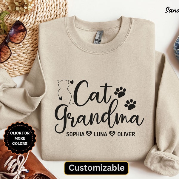 Personalized Cat Grandma Sweatshirt, Custom Cat Grandma Sweatshirt With Cats Name, Cat Mama Sweatshirt, Gift For Cat Owner, Cat Lover