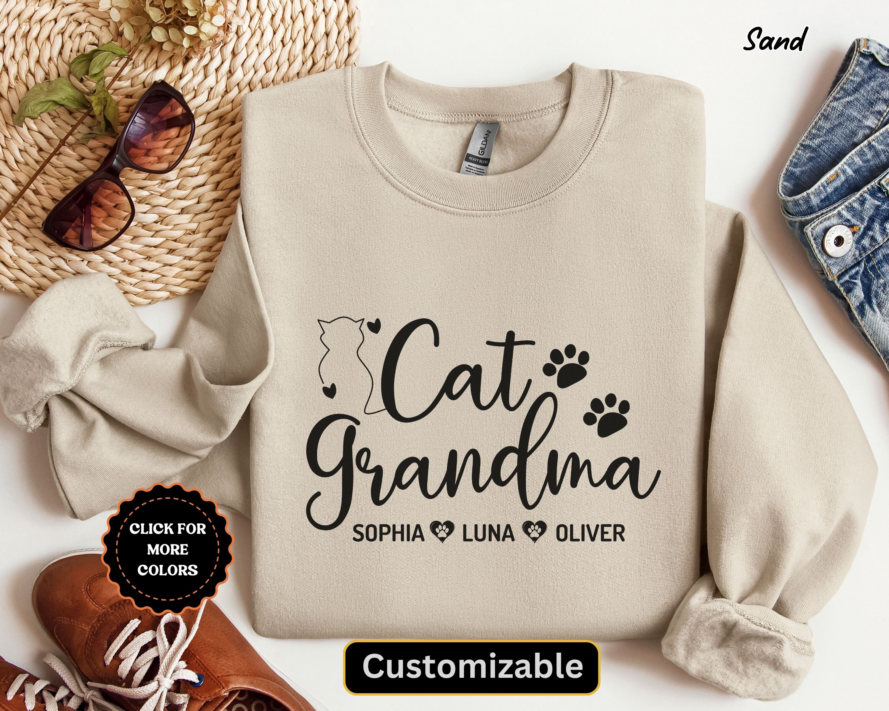 Personalized Cat Grandma Sweatshirt, Custom Cat Grandma Sweatshirt With Cats Name, Cat Mama Sweatshirt, Gift For Cat Owner, Cat Lover