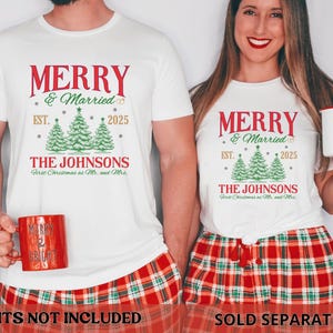 Personalized Merry and Married Shirt, Newly Married Couple Christmas Matching Long sleeve Shirt, First Christmas Gift for Married Couple image 3