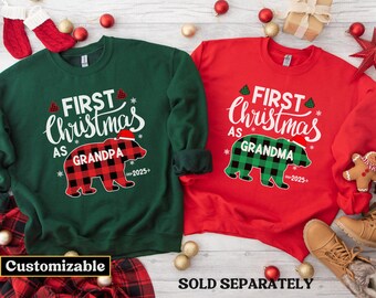 Personalized First Christmas Family sweatshirts, Matching First Christmas as Grandma Grandpa Sweatshirt, New Grandparents Christmas Gift