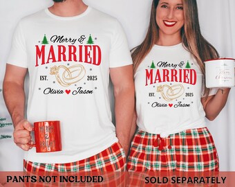 Personalized Merry and Married Shirt, Newly Married Couple Christmas Matching Long sleeve Shirt, First Christmas Gift for Married Couple