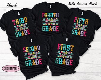 Custom Grade Teacher Name Shirt, Personalized First Grade 2nd 3rd 4th 5th Grade Kindergarten Team Retro Back to School Shirt, Pre K Teacher