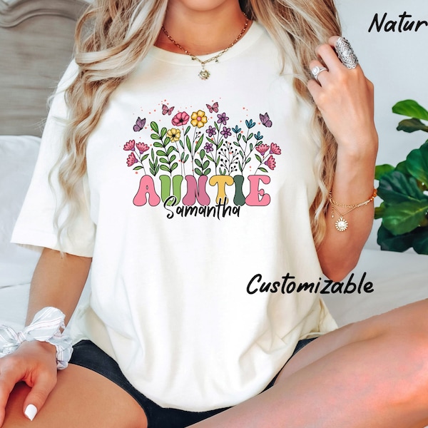 Personalized Auntie Shirt, Custom Wildflowers Auntie Shirt, New Auntie Shirt, Pregnancy Reveal Retro Aunt shirt, Mothers Day Gift For Auntie