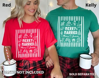 Personalized Merry and Married Shirt, Newly Married Couple First Christmas Matching Long sleeve Shirt, 1st Christmas Gift