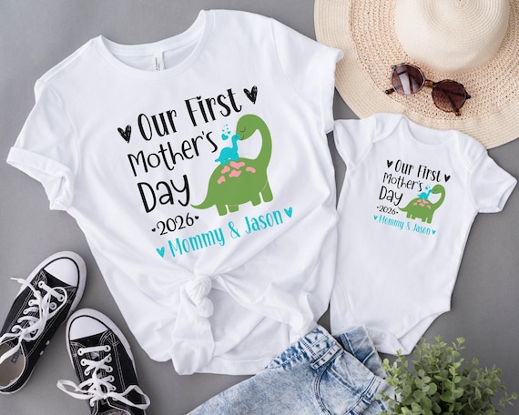 Personalized Our First Mothers Day Shirt, Mommy and me Dinosaur Matching Shirt, New Mom Mothers Day Gift, Mother And Baby First Mothers Day