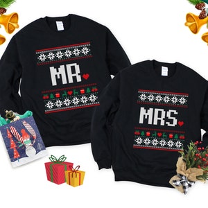 Mr and Mrs Couple Matching Christmas Sweatshirt, Couple Ugly Sweaters, Married Couple Sweater, Newlywed Couple Sweatshirt, Christmas Gift